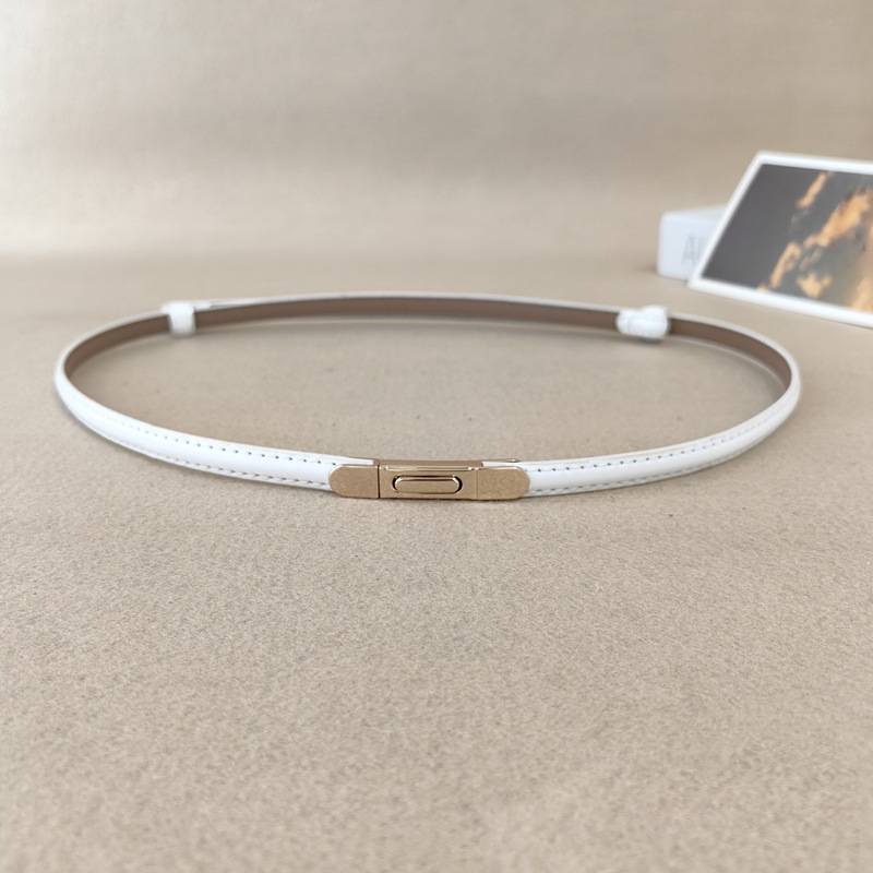 

Genuine Leather Summer Girl Slim Waist Belt Metal Buckle Decoration Dresses белый
