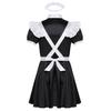 Men's Frilly Satin Flutter Sissy French Maid Dress Costume Crossdress Nightwear Pajamas
