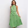 Women Solid Dot Long Dresses 2025 Summer Sexy Halter Strapless Lace Up Dress Female Boho Beach Holiday Maxi Dresses Casual Robe