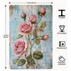 Vintage Floral Metal Tin Sign Pink Roses Green Leaves Wall Art 8x12 Inch Home Decor