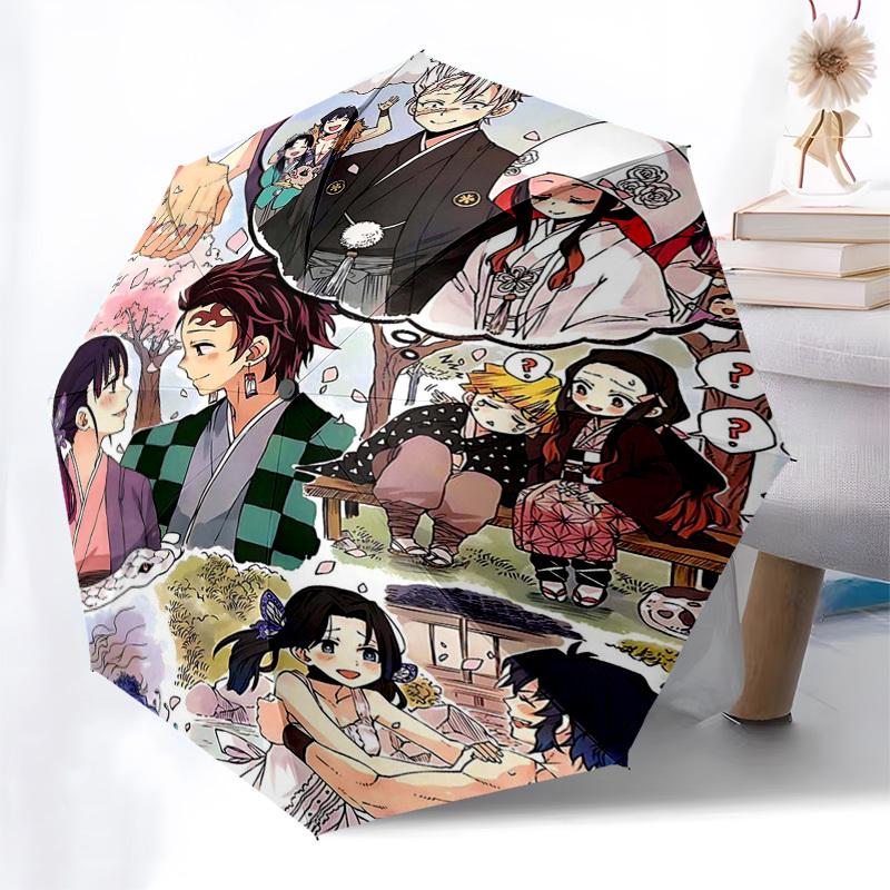 1pc Outdoor Umbrella with Demon Slayer Characters, Automatic Opening/Closing, Portable 3-Fold Design, 8-Bone Iron Frame, Festival Gift for Fans,