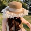 Wide Brim Sun Hat Exquisite Outdoor Vacation Sun Hat Women'S Flat Top Straw Sun Hat Adjustable For Beach Vacation Picnic Seaside