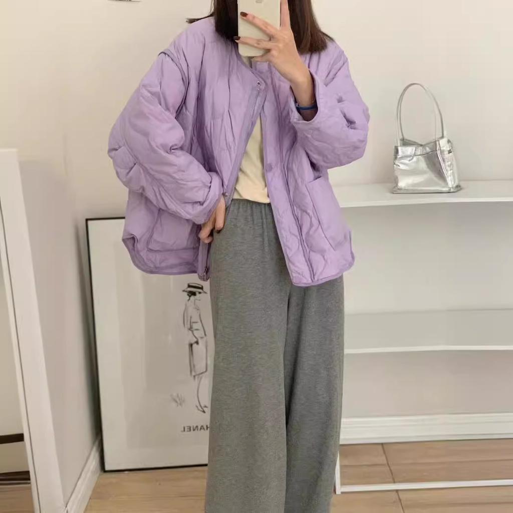 White duck down light rhombus grid down jacket women's gourd autumn and winter clothing new high-end large-size loose round neck jacket