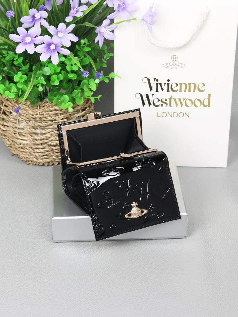 Portefeuille pliant triple pour femme 2025: Cuir Véritable de Vachette, Westwood, Design Embossé Cœur