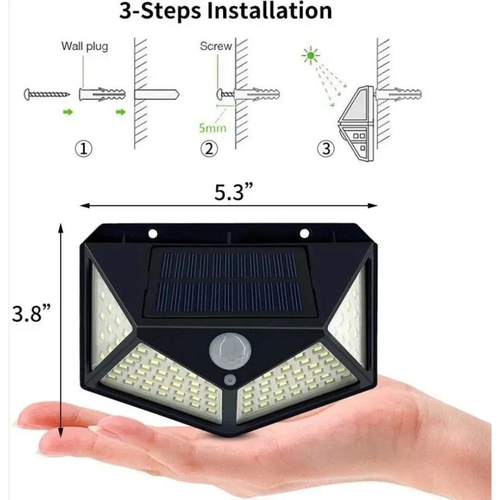 100 LED Outdoor Solar Wandleuchte Sonnenlichtbetriebener Strahler mit PIR-Bewegungssensor Wasserdicht Treppe Außenwand Gartenleuchten