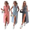 European & American Style Sleeveless Tie-Waist Denim Dress