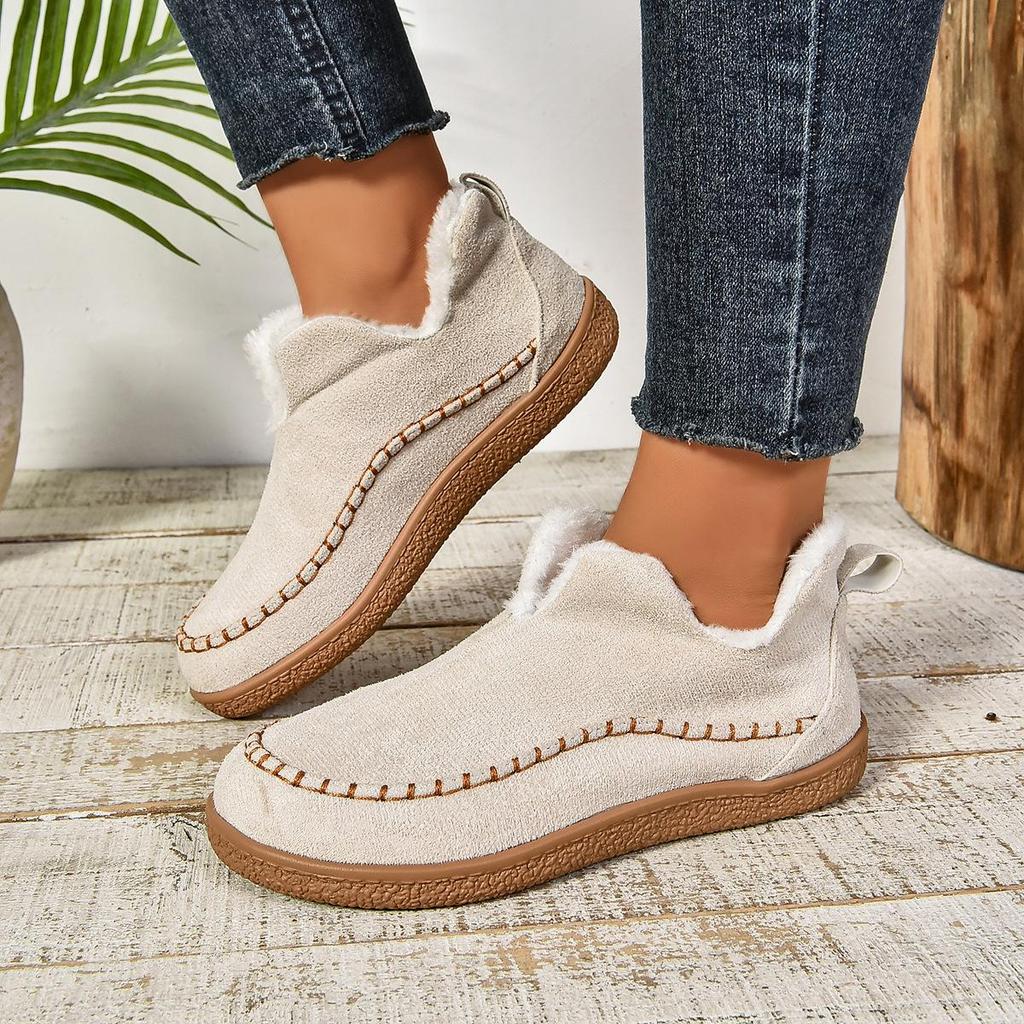 Women's Winter Warm Fleece Lined Short Boots with Rubber Sole, Round Toe, Flat Heel, Casual Slip-On Design for Daily Wear