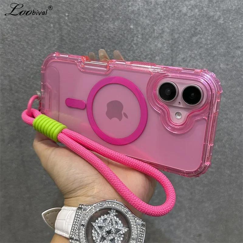 Per Custodia Trasparente con Cinturino da Polso per For Iphone 16 1 14 17 Pro Max Plus 12 13 11 17 Air Lanyard Armor Cover Rigida Antiurto