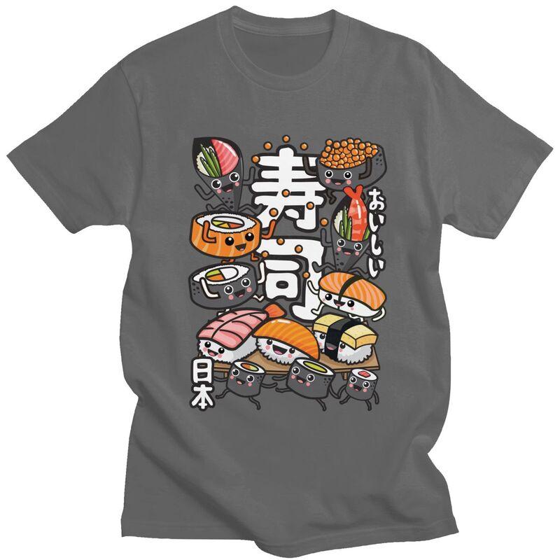 Custom Kawaii Manga Japan Sushi T Shirts for Men Pure Cotton Tee Tops Tshirt ShortSleeve Fashion Tshirt Clothing
