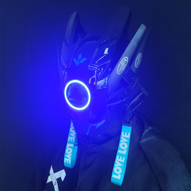 Casco Cyberpunk Cosplay Rastrellature Maschera Cool Con Luce Led Maschera Shinobi Samurai Treccine Regalo di Natale Compleanno Rastrellature Ali