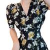 Broken flower medium and long French new princess dress v-neck thin tea break color short sleeve split fork lady retro summer spring and autumn