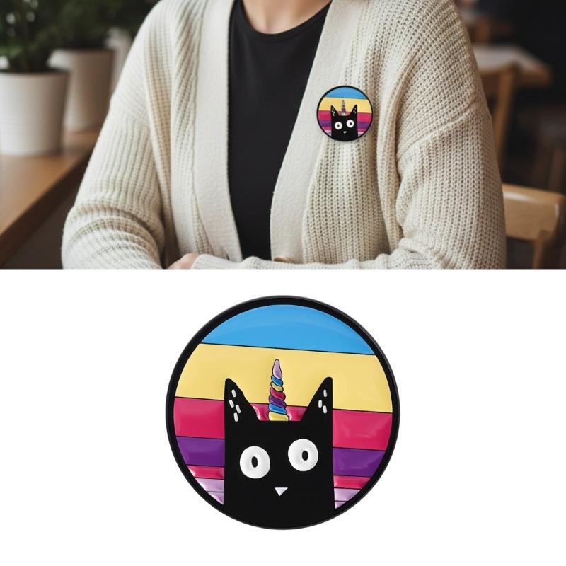 Unique Black Cats With Horn Enamel Pin Fashionable Accessory Animal Themed Gift Pin For Bags Clothes Hats