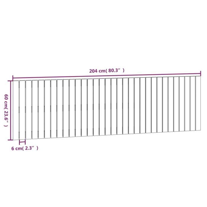 824830 vidaXL Wall-mounted Headboard Grey 204x3x60 Cm Solid Pine Wood