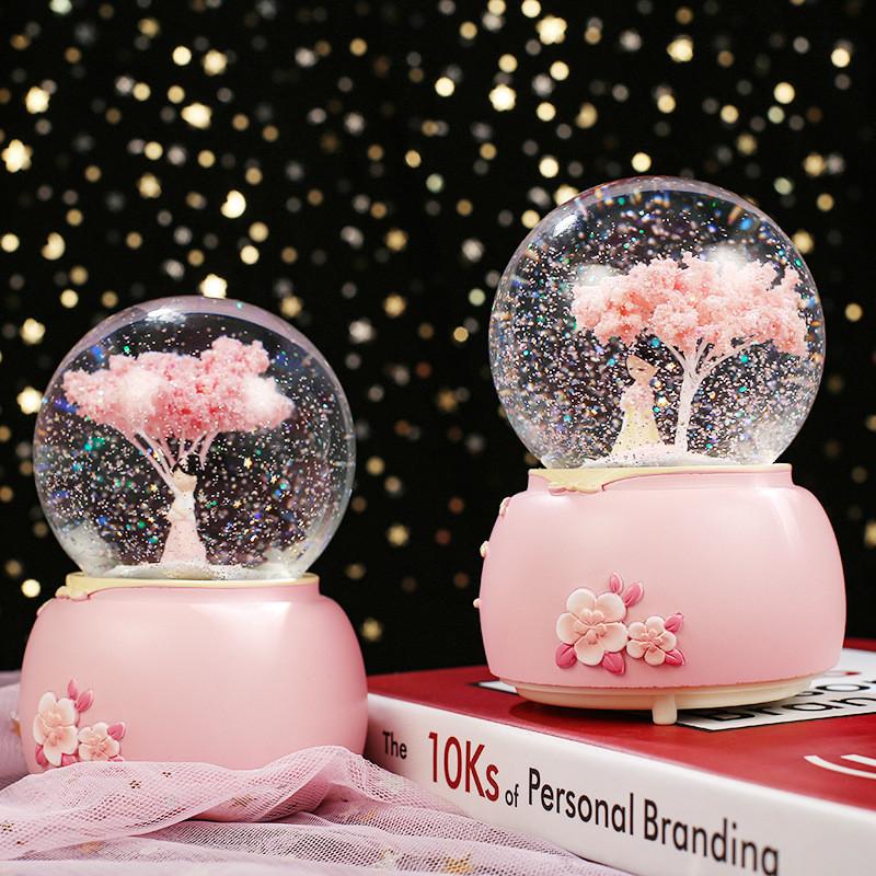 Girl Ancient Hanfu Crystal Ball Luminous Snow Music Box Night Light Aaa Battery