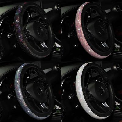 37/38mm Universelle Auto-Lenkradabdeckung PU-Leder Strasssteine Imitation Diamant Lenkradhülle Auto Innenraum Dekoration Auto Styling