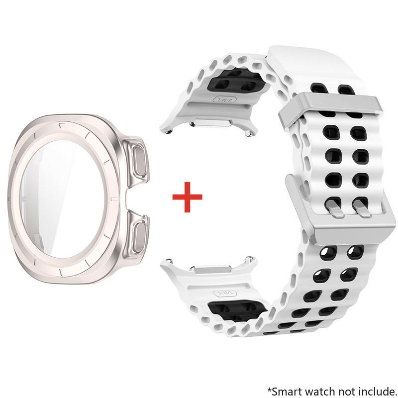 Glass+Case+Band For Samsung Galaxy Watch Ultra Strap 47mm Sport silicone Bracelet for Galaxy Watch Ultra 7 47 Strap Accessories