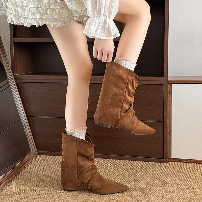 Fashion Flats Women's Boots Pointed Toe Designer Mid Calf Shoes Winter 2025 Fad Chelsea Boots New Trend Gladiator Walking Mujer Botas