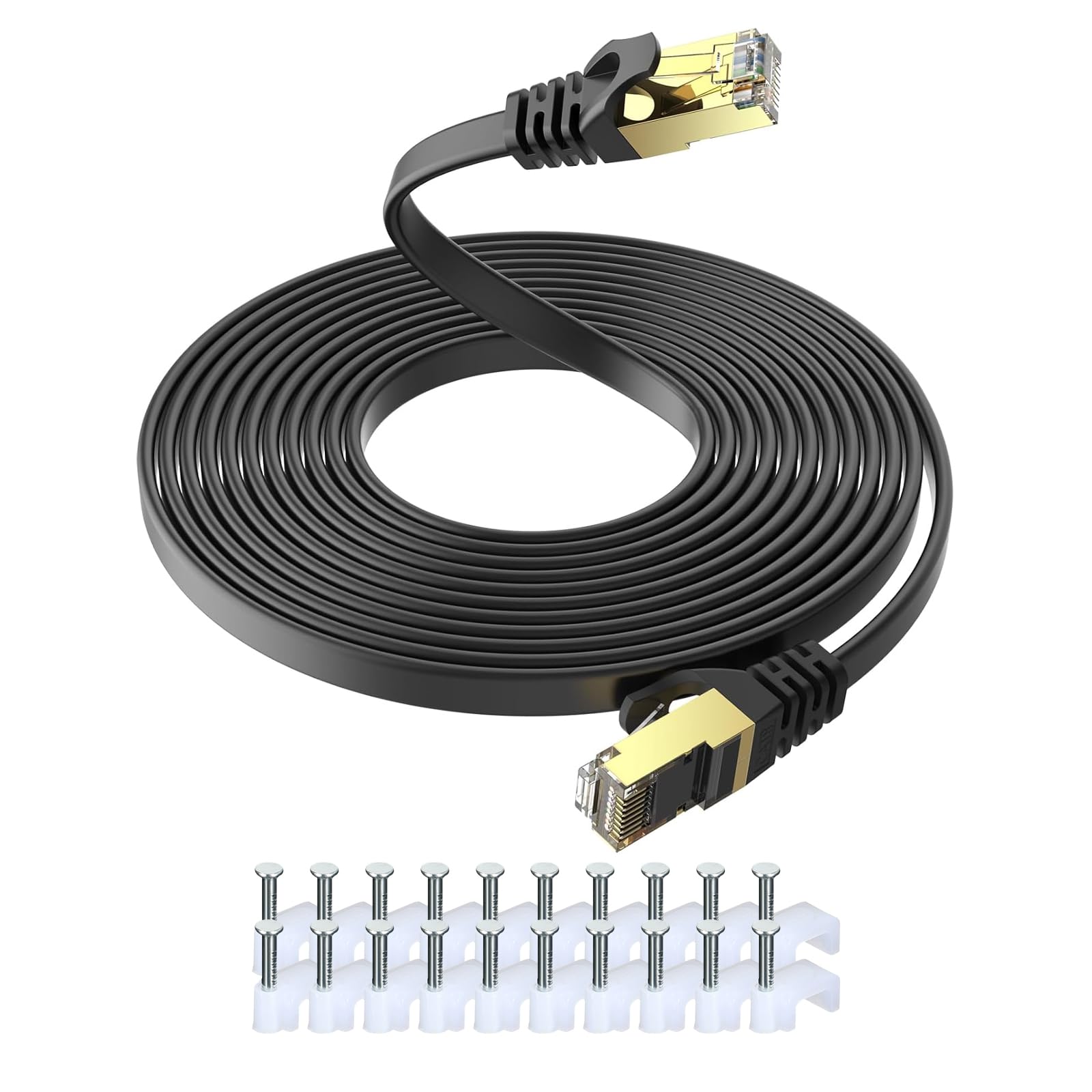 

HUO JI CAT8 LAN Категорія 8 Ультра LAN Плоский Надшвидкий Ethernet FTP RJ45 Для Бізнесу та з Затискачем Кабель, 20м, Кабель, Тип, 40Гбіт/с/2000МГц Кабель,