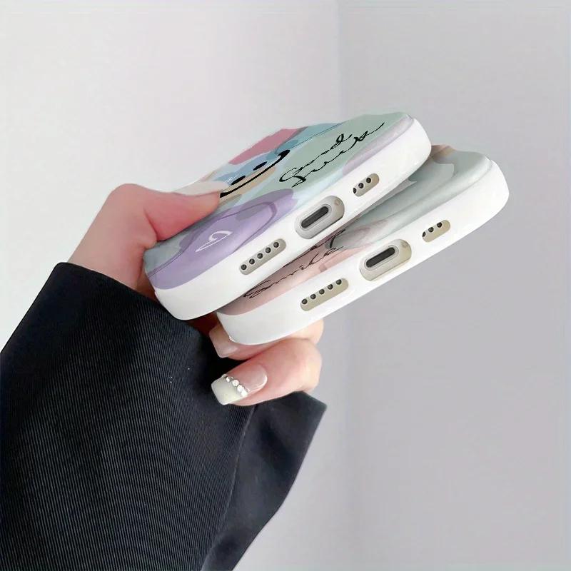 Colorful Smiling Face Pattern Phone Case For iPhone 16 15 14 13 12 11 Pro Max Mini X XR XS 8 7 16 Plus Wave Bumper Soft Cover
