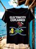 Funny Electrician Graphic - "Electricity Explained" Design with Cartoon Characters T-shirt