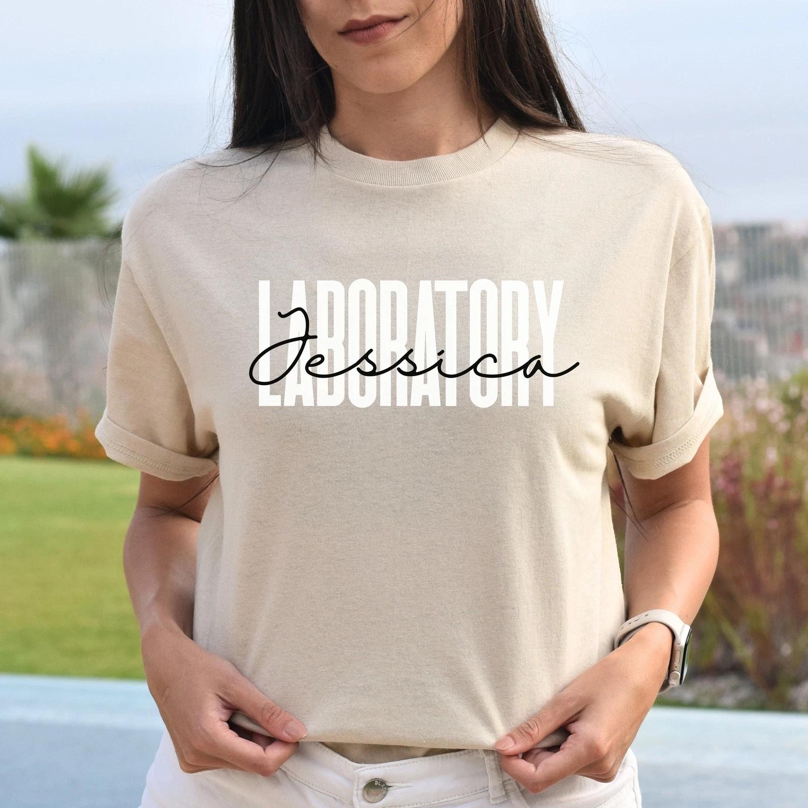 Personalized Laboratory Unisex T-shirt Custom Name Lab tech Sand Blue Pink L