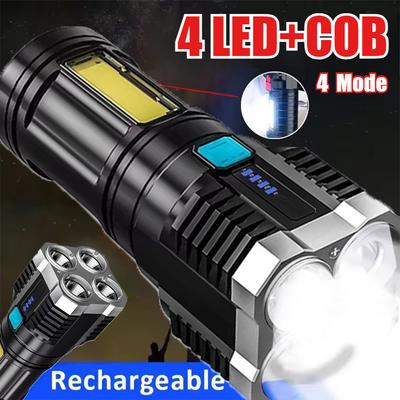 4LED Wiederaufladbare Hochleistungs-LED-Taschenlampen Outdoor-Taschenlampe COB Arbeitsleuchte LED-Laterne Blitzlicht Wasserdicht Camping Wanderlampe