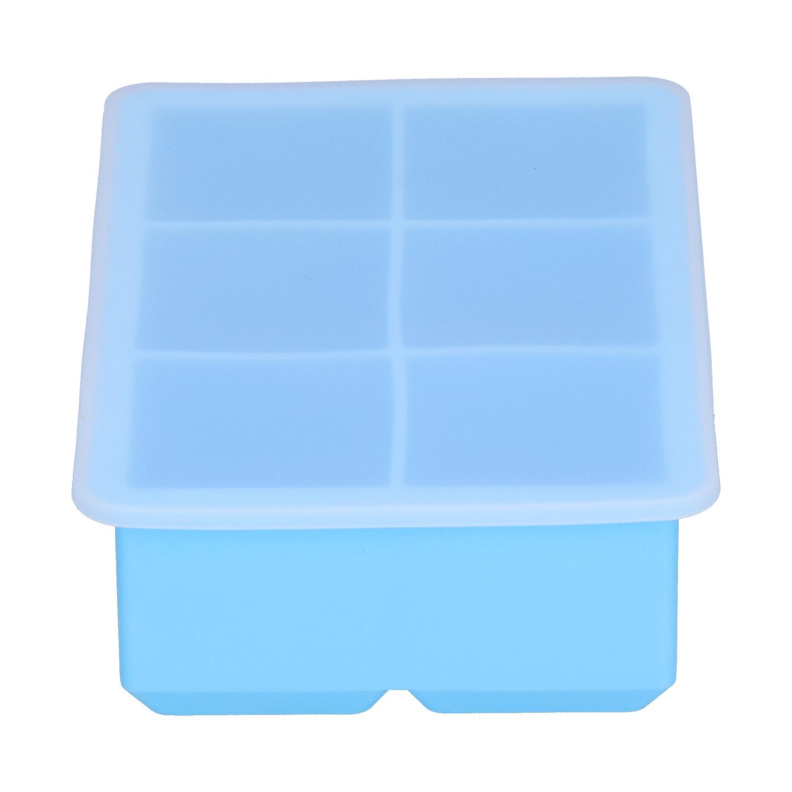 

Ice Tray Large Silicone 6 Cells Square Ice Maker with Lid for Making Ice Cubes Cakes Chocolate PuddingSky Blue небесно-голубой