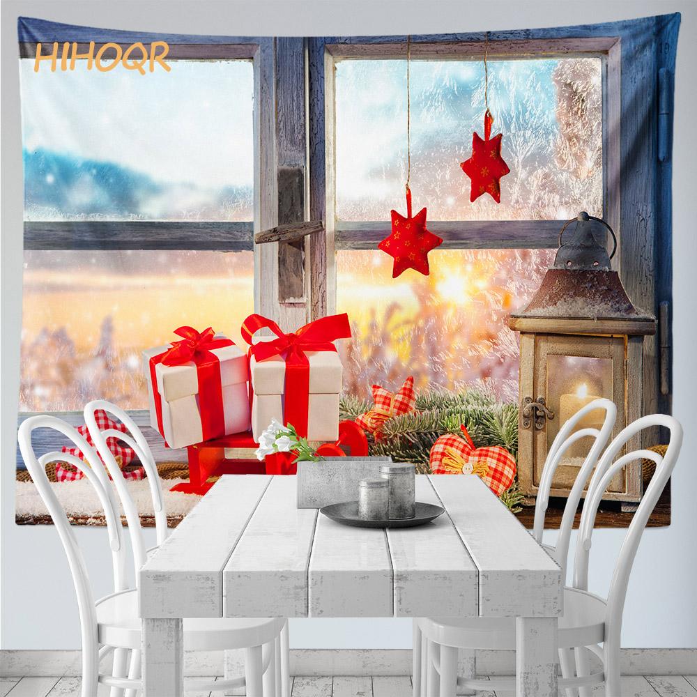 Christmas Tapestry Wall Hanging Santa Claus Christmas Snow Scene Window Tapestry Aesthetic Room Decor Home Holiday Decoration