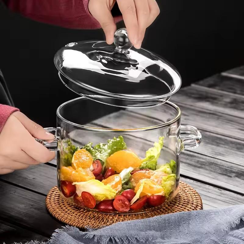 Glass Cooking Pot Glass Saucepan Clear Heat Resistant Stockpot Double Handle Cookware Pot Non Stick Kitchen Cooking Tools