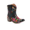Women's Short Boots With Embroidered Flowers Pointed Toe And Thick Heels Oversized Western Boots With Plush Floral Inner Lining