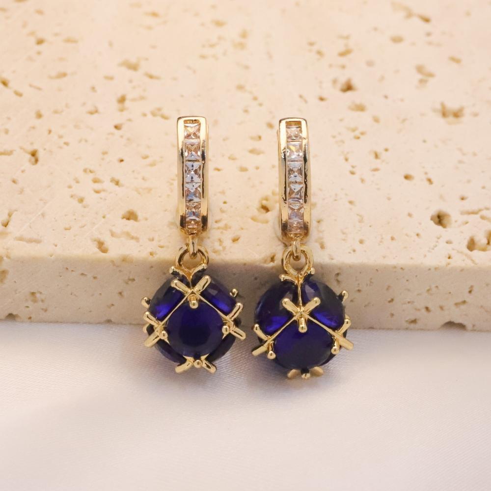

1 Pair Luxury Spherical Dangle Earrings for Women Zirconia Earring Jewelry Wedding Party Accessories синий