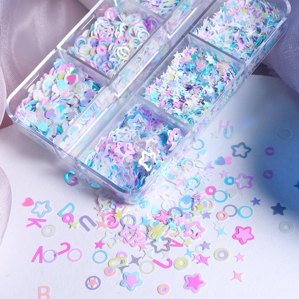 1 Box Mermaid Mixed Color Star Letters Love Heart Nail Art Sequin Decoration