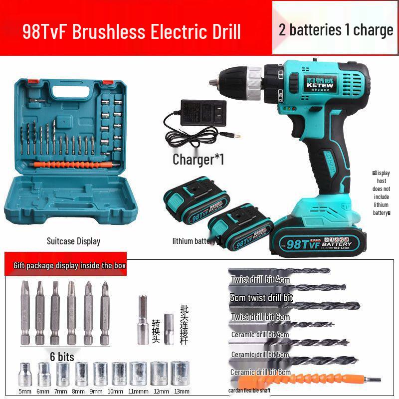Cordless Double Speed Electric Drill with Rechargeable Lithium Battery and Impact Function