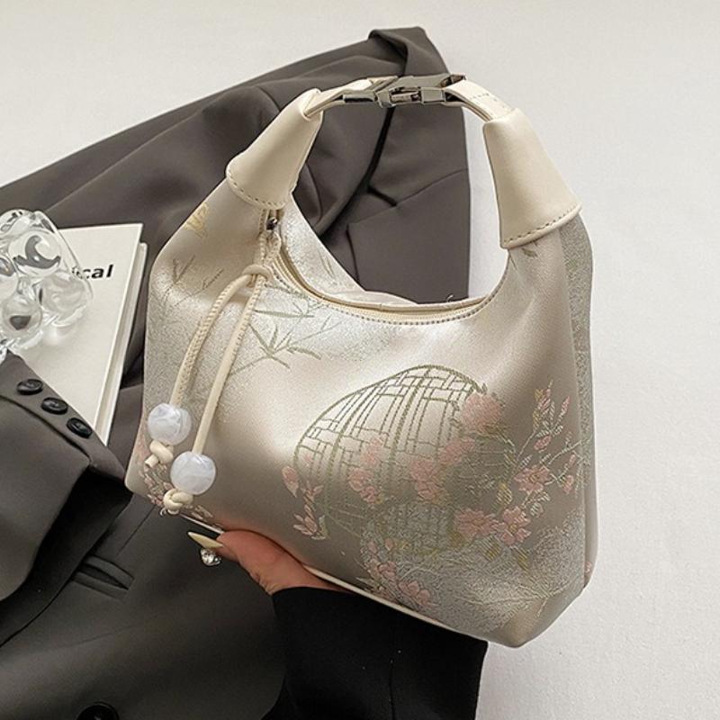 

Casual Embroidered Chinese Style Handbag Purses Canvas Hanfu Embroidery Handbag Zipper Crossbody Bag Cheongsam Bag Party