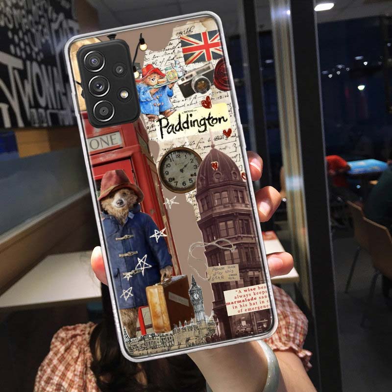 Cute P-Paddington Bear Phone Case for Samsung A54 A57 A37 A17 A14 A15 A12 A24 A34 A55 A35 A25 A52S A07 A05S A04S A22 A32 A72 Gal