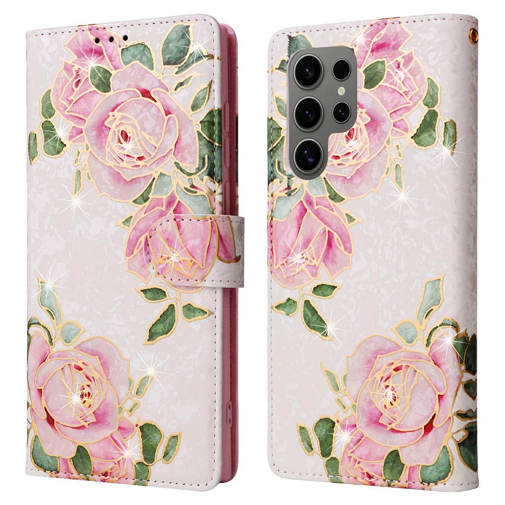 Etui na Samsunga Galaxy S25 Ultra Blokujące RFID Skórzany Pokrowiec na Telefon z Kwiatami