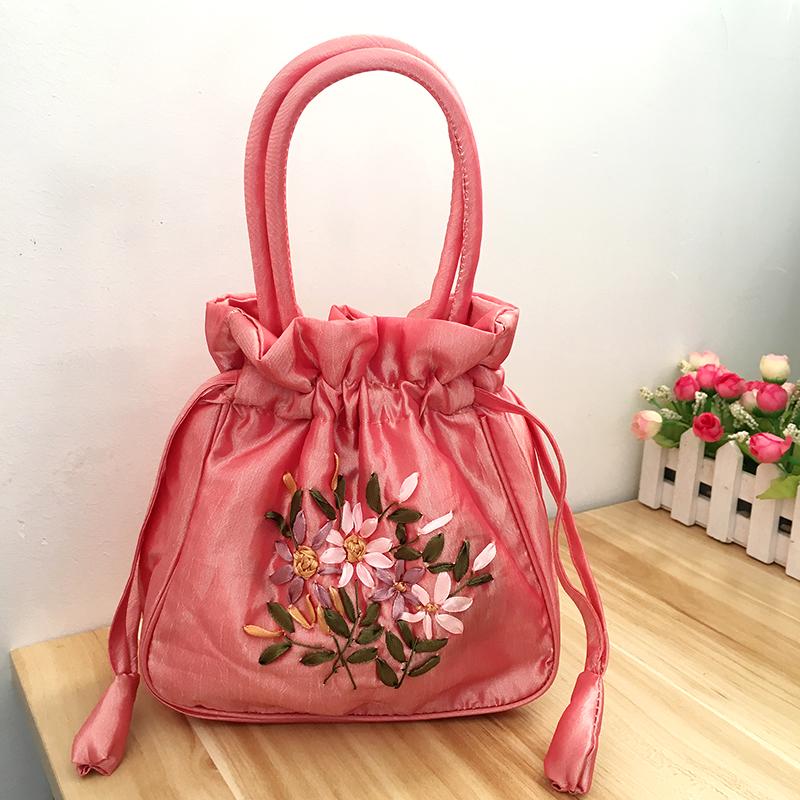 Bolso Cubo Vintage Bordado Étnico con Cordón 2025 para Mujer - Bolso de Tela Hecho a Mano para Teléfono Móvil y Almacenamiento