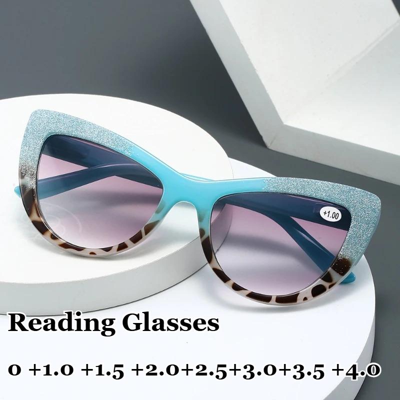 Módní nové kočičí brýle na čtení Luxusní sluneční brýle Módní a jedinečné Brýle s vysokým rozlišením na dalekozrakost To+3.5+4.0