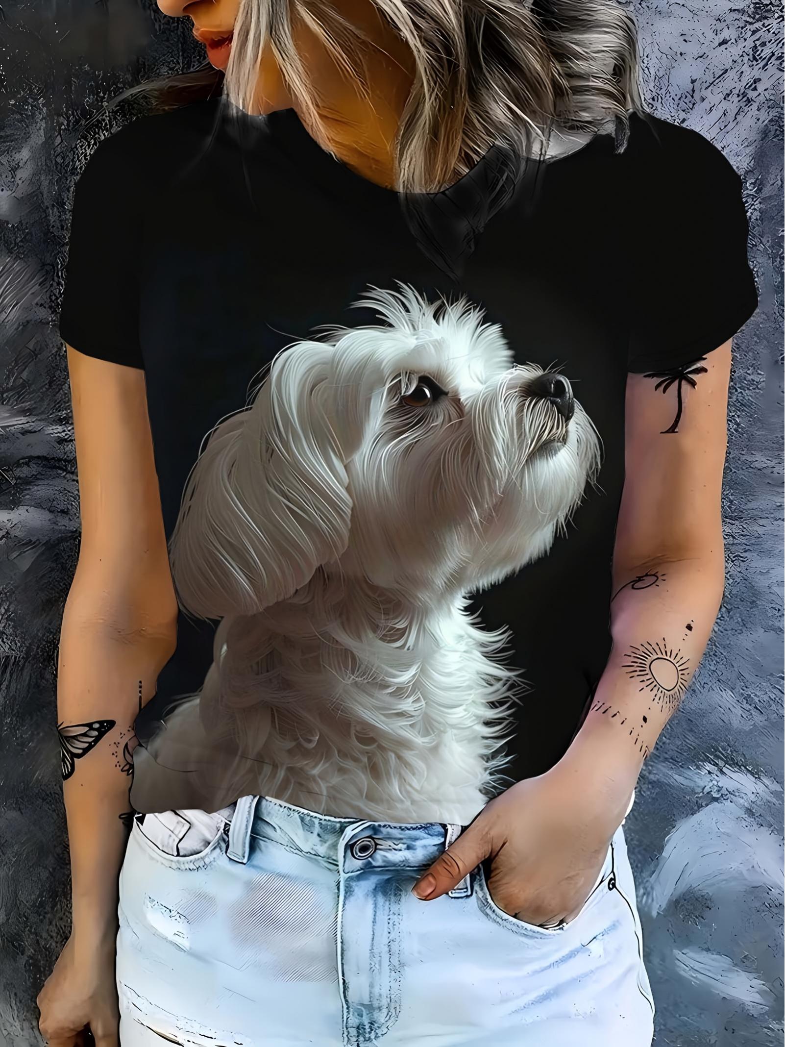 

Women s Maltese Dog T-Shirt - Realistic White Puppy Print Short Sleeve Crew Neck Top. Soft Suitable for Casual Wear or Gift. Maltese Puppy Tee. Machin XL дубильная кора