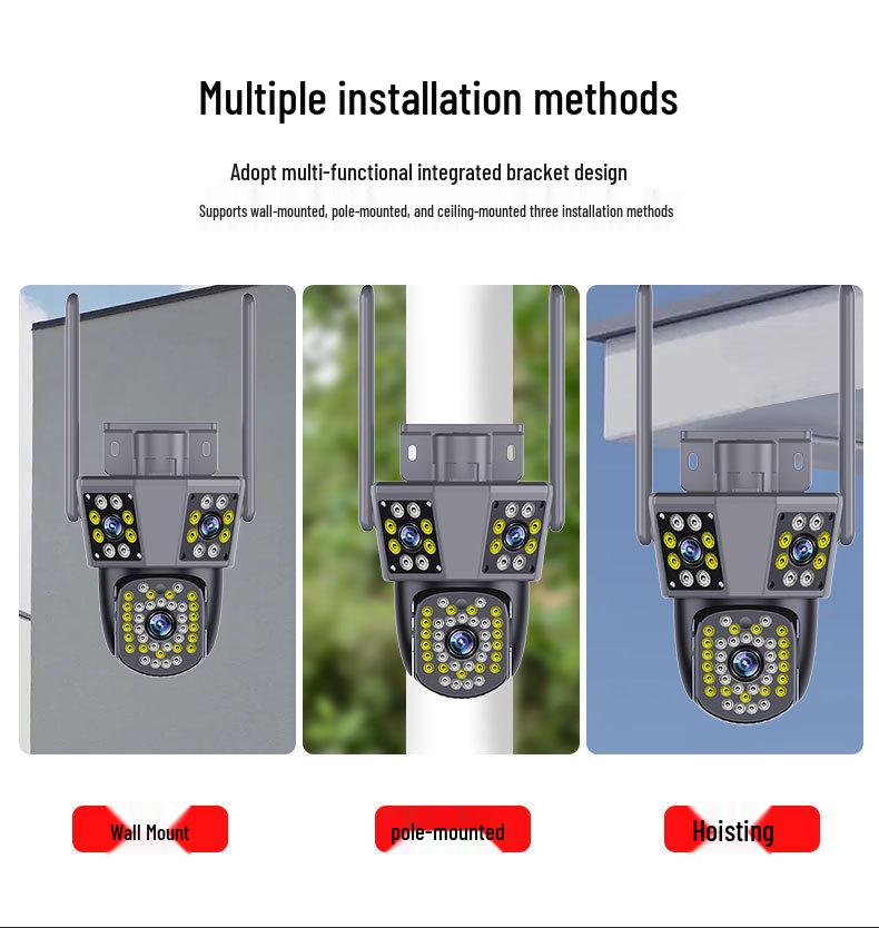 Triple-Lens, Tri-Screen Full-Color Night Vision Outdoor Waterproof Wireless HD Camera