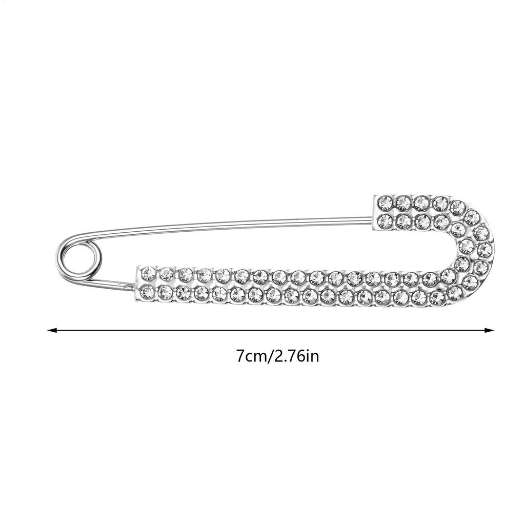 Silver Tone Rhinestone Safety Pin Silver Buckle Jewelry Large Brooch Luxurious Safety Clothing Pin for Scarf Women Shiny Fashion