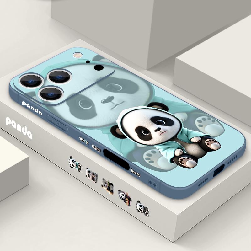 Blauer Mantel Panda Muster Lanyard Hülle Für iPhone 17 Pro Max Weiche Silikonhülle Für iPhone 16 Pro Max Funda iPhone 15 14 13 12 11 16E Air