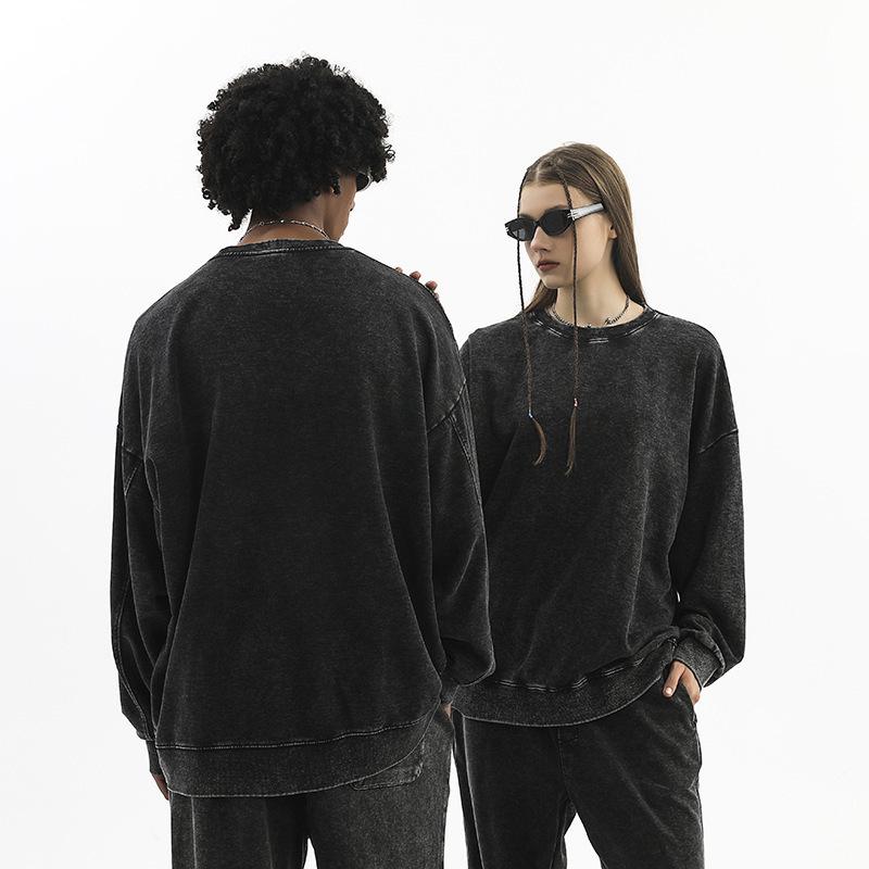 Vintage Batik 80% Cotton Round Neck Plus Size Sweatshirt, Retro Washed with Drop Shoulders - 350g Large Loop Oversize.
