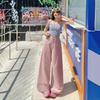 Early Spring Vintage High Waist Pink Saber Cut Relax Wide Leg Denim Pants For Ladies Casual Pants Oversize Denim Trousers