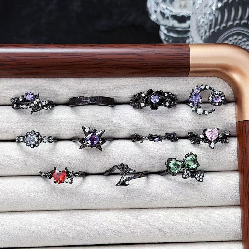 "Minimalist Dark Purple" Dark Punk Personality Delicate Zircon Ring Women'S Temperament Sweet Cool Wind Index Finger Ring