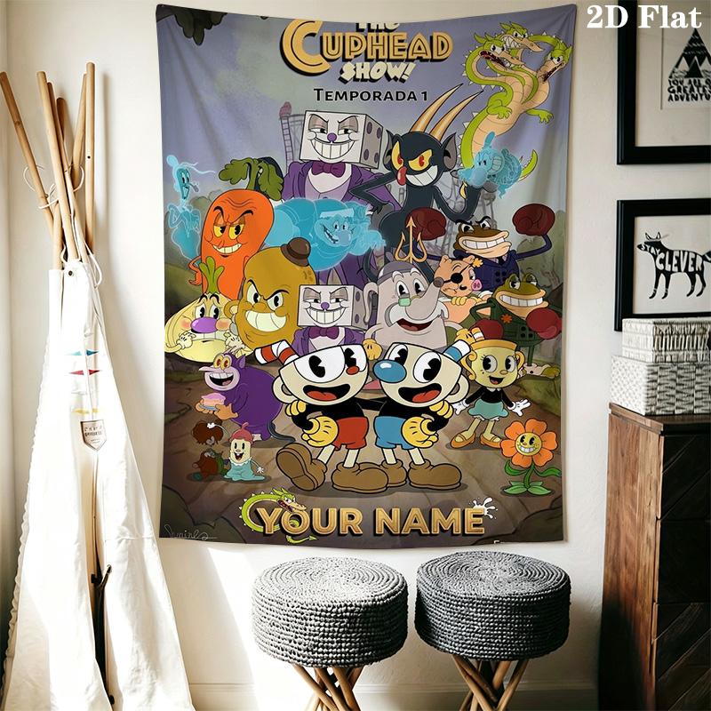 Name Custom Cuphead Wall Tapestry Aesthetic Wall Hanging Printed Fabric Blanket Decorative Tapestries for Bedroom Living Room Home Decor