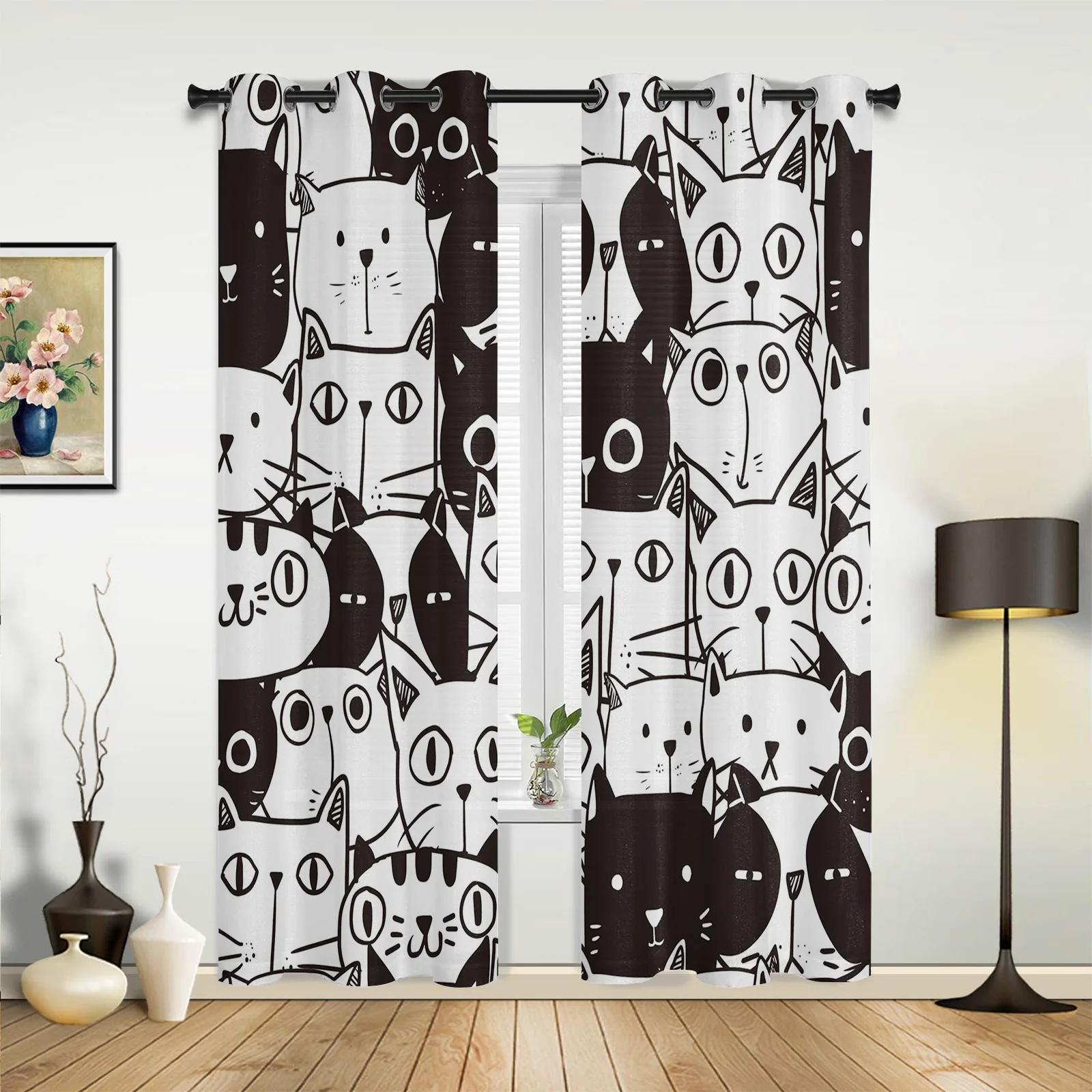 Cartoon Katze Einfache Haustierfenstervorhänge Heimdekoration Wohnzimmervorhänge Kinderzimmer Vorhänge Cortinas Für Küche Schlafzimmer 135W x 60H(cm) x1