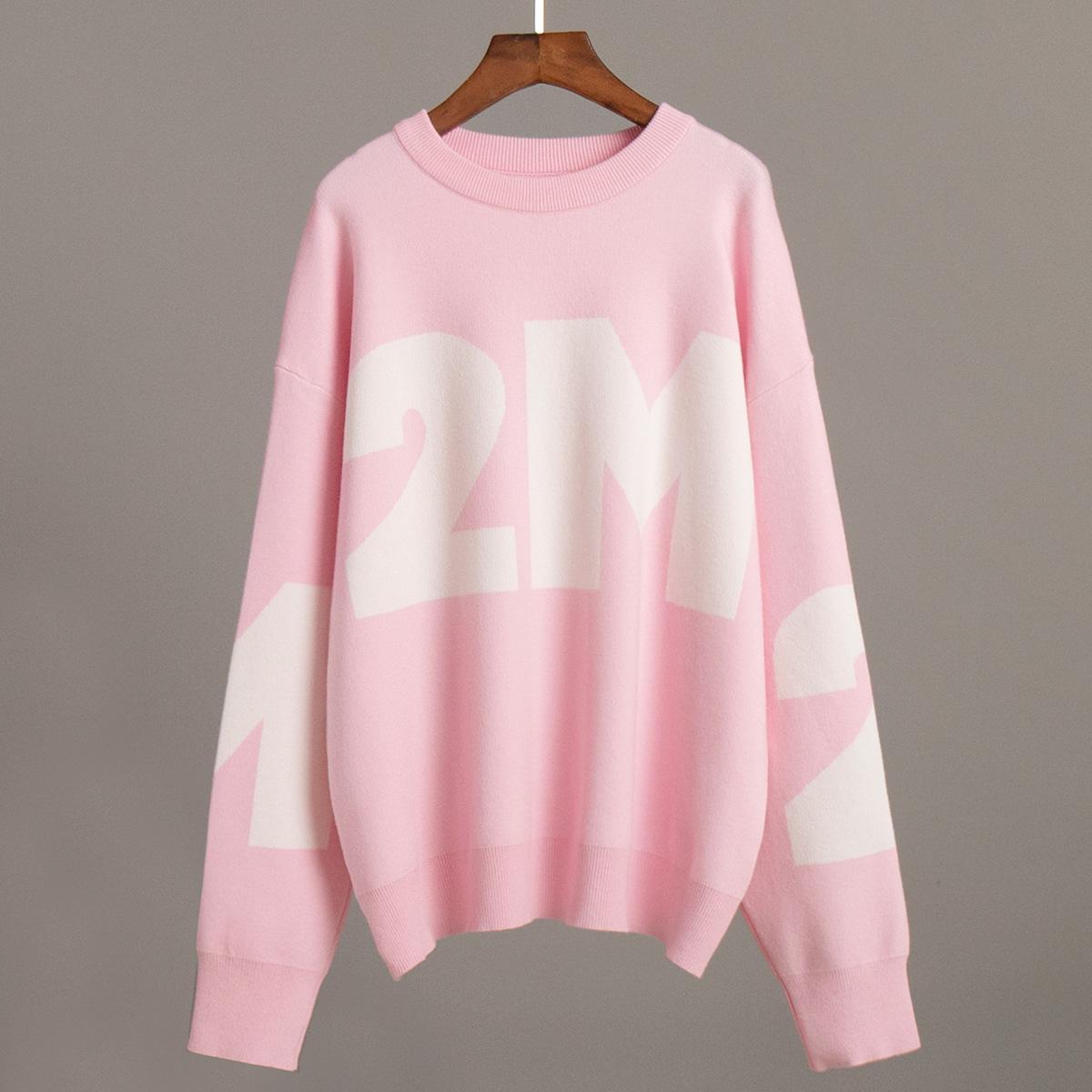 

Джемпер с круглым вырезом на осень-зиму, вязаный, модный, универсальный, с круглым вырезом, свободного кроя, с буквенным принтом, для женщин, роскошный, расслабленный, универсальный топ S розовый