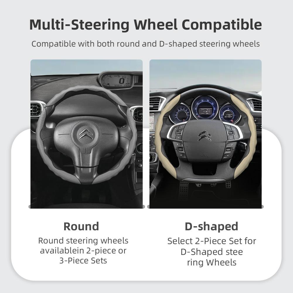 Suitable for Citroen Steering Wheel Cover, Wave-Shaped Sporty Design, Breathable Leather, Segmented Anti-Slip Sweat-Absorbing Steering Wheel