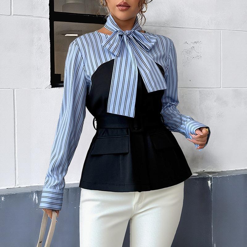 Women's Fashion Casual Spring Autumn Stripe Print Long Sleeve Blouses Shirts
